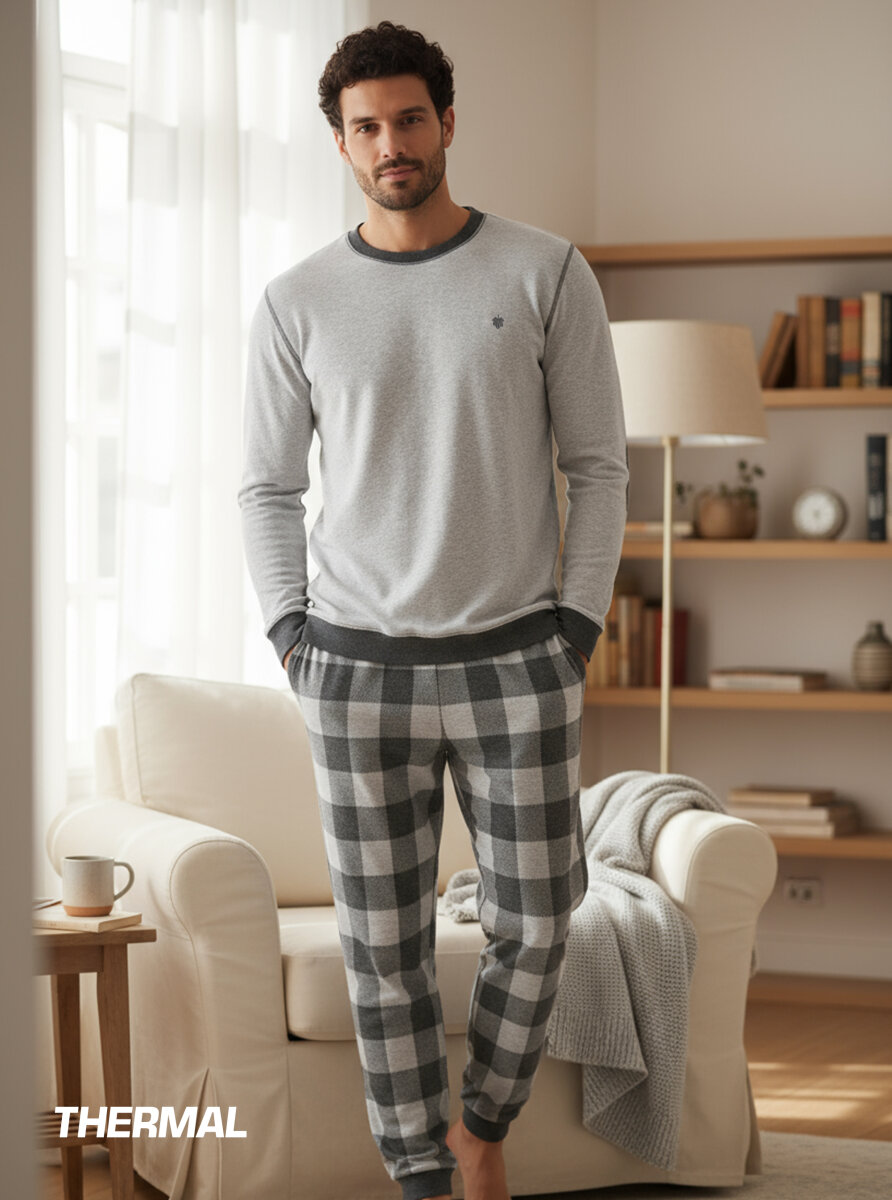 Erkek Pijama Takımı 40603 - Gri Melanj
